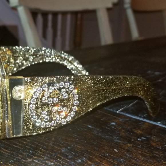 RARE CELEBRITY GUCCI ITALY HOLLYWOOD OVERSIZED GOLD CRYSTAL PINEAPPLE SUNGLASSES
